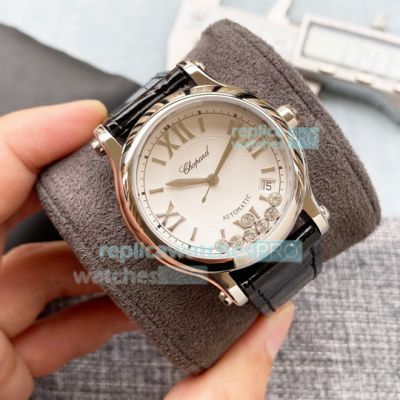 Replica Chopard Happy Diamonds Watch Silver Case White Face